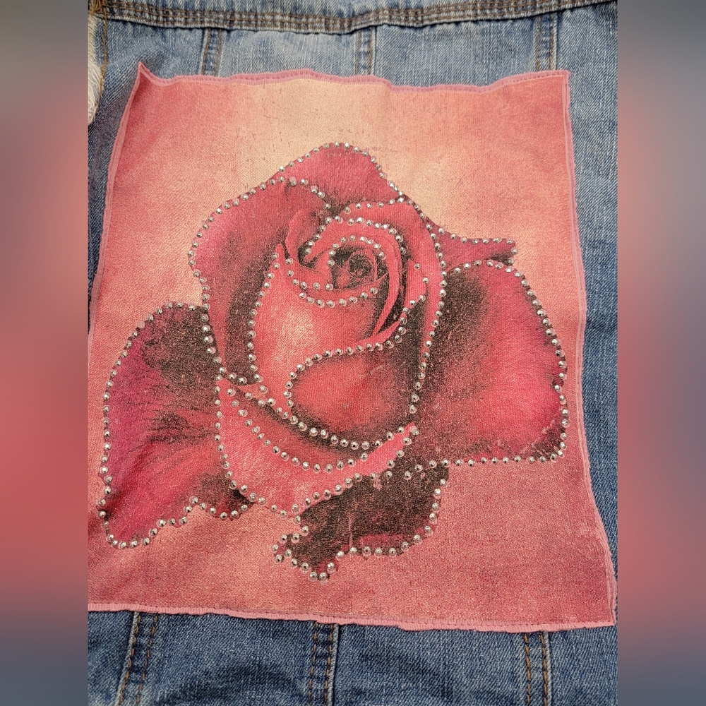 **SOLD*******Bohemian Vibe Denim Jacket With Floral Bell Sleeves Upcycled Retro - Picture 8 of 11